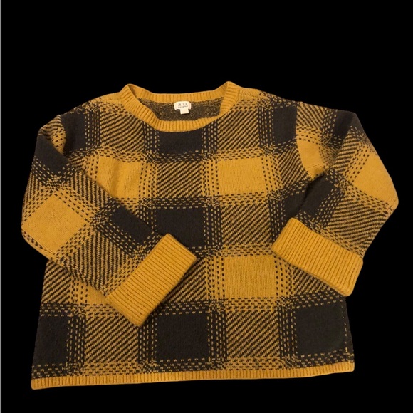 a.n.a Yellow and Gray Plaid Crew Neck Long‎ Sleeve Sweater Size Medium - Picture 1 of 9